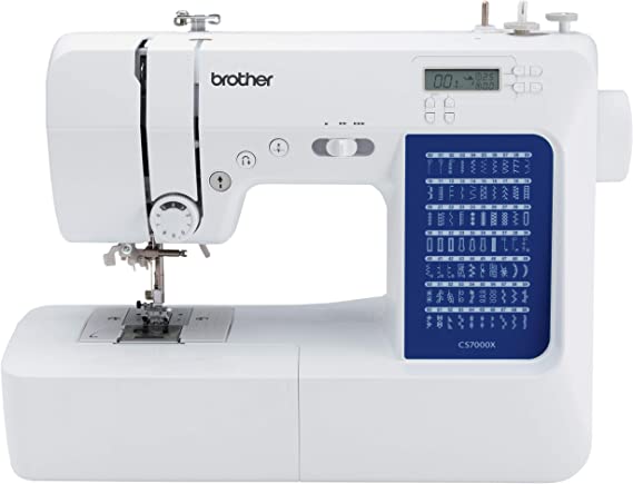 Brother sewing machine with guide to different seem styles on front in blue