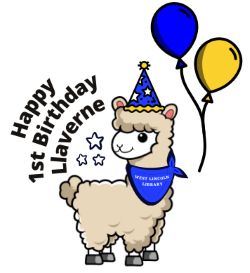 illustration of llama with balloons and birthday hat