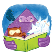 monster reading a book with friends