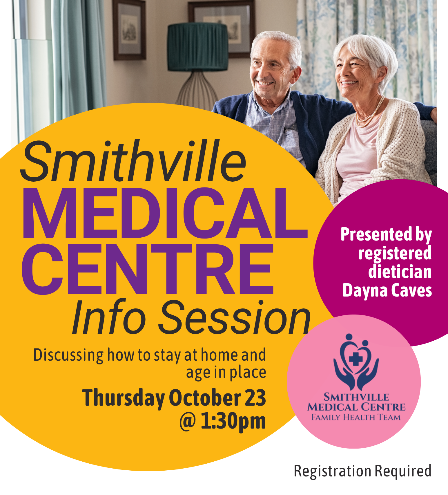 Poster for Smithville Family Medical Centre Info Session. Registration required.