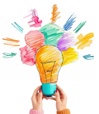 hands holding an illustration of a lightbulb