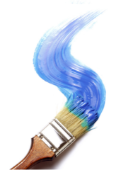 brush painting with blue paint